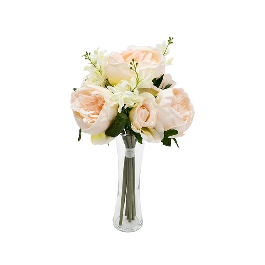 English Garden Rose Bridesmaid Bouquet- Light Pink Ivory Synthetic Silk