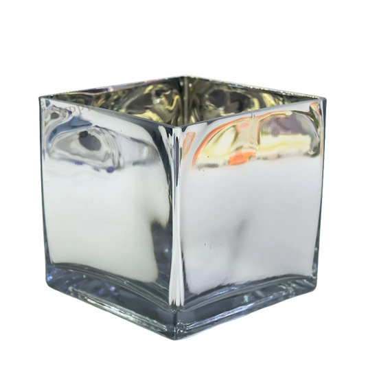 5" Square Glass Vase - Silver Mirrored finish