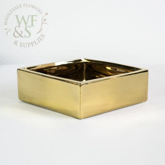 3" Ceramic Low Square Container Garden Dish - Gold