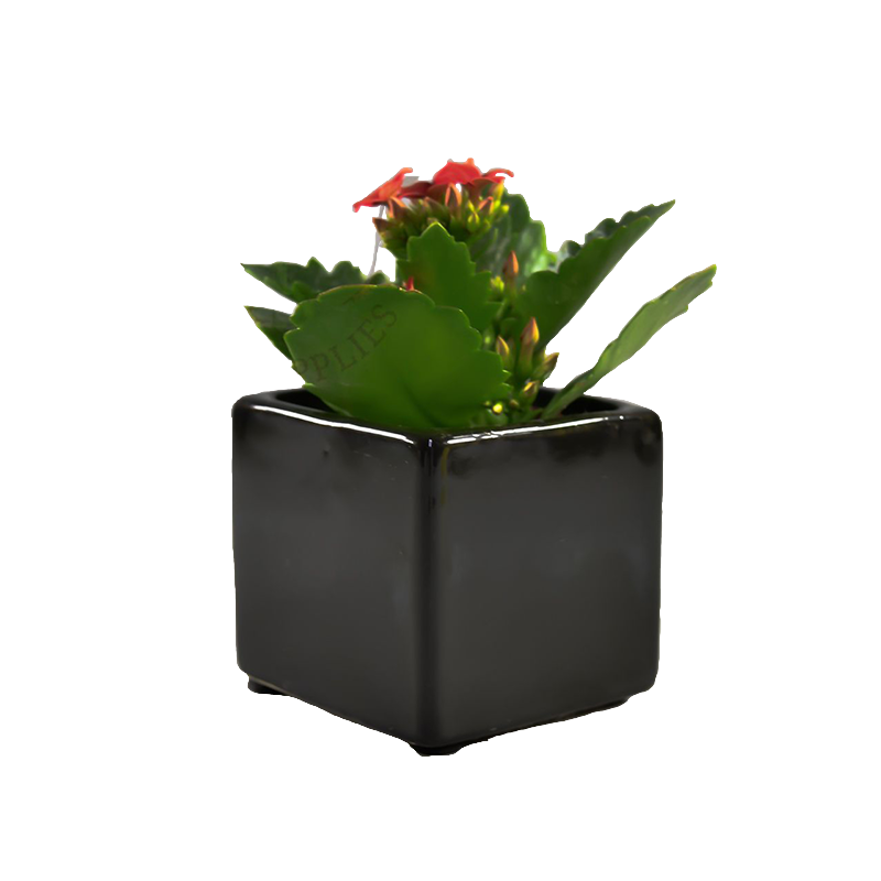 Ceramic Cube Black Glazed 3" Tall