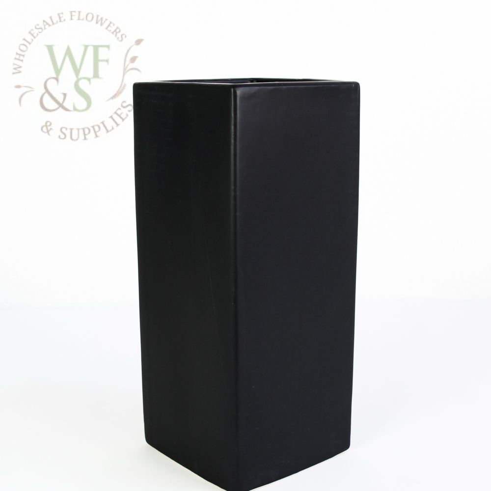 Modern Black Matte Ceramic Square Vase 12" Tall