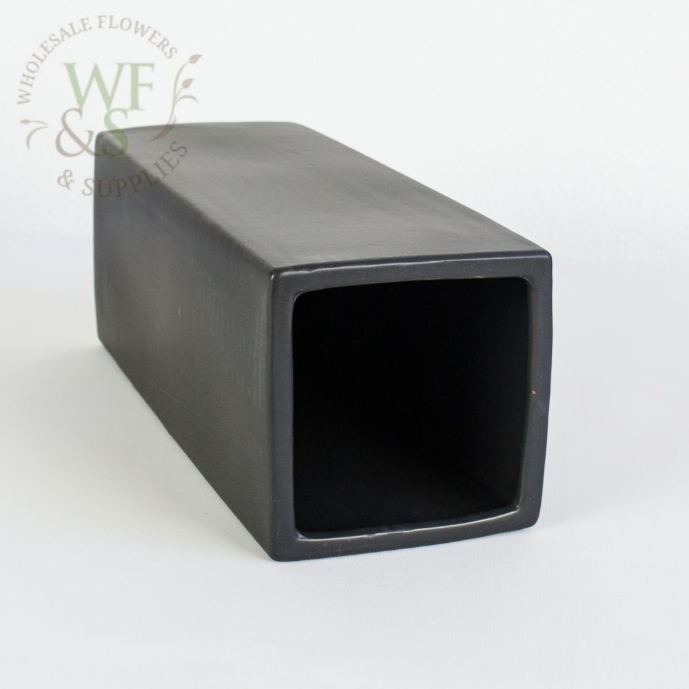 Modern Black Matte Ceramic Square Vase 12" Tall