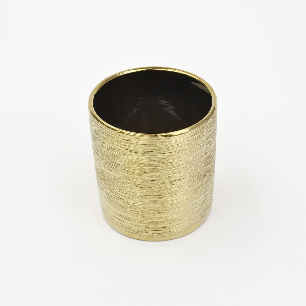 Gold Etched Mini Ceramic Cylinder Vase Candle Holder