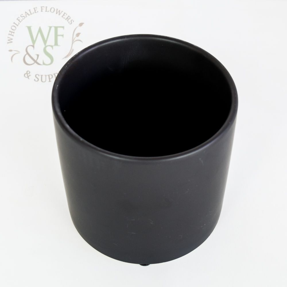 Matte Black Ceramic Cylinder Centerpiece Vase 6-inch tall
