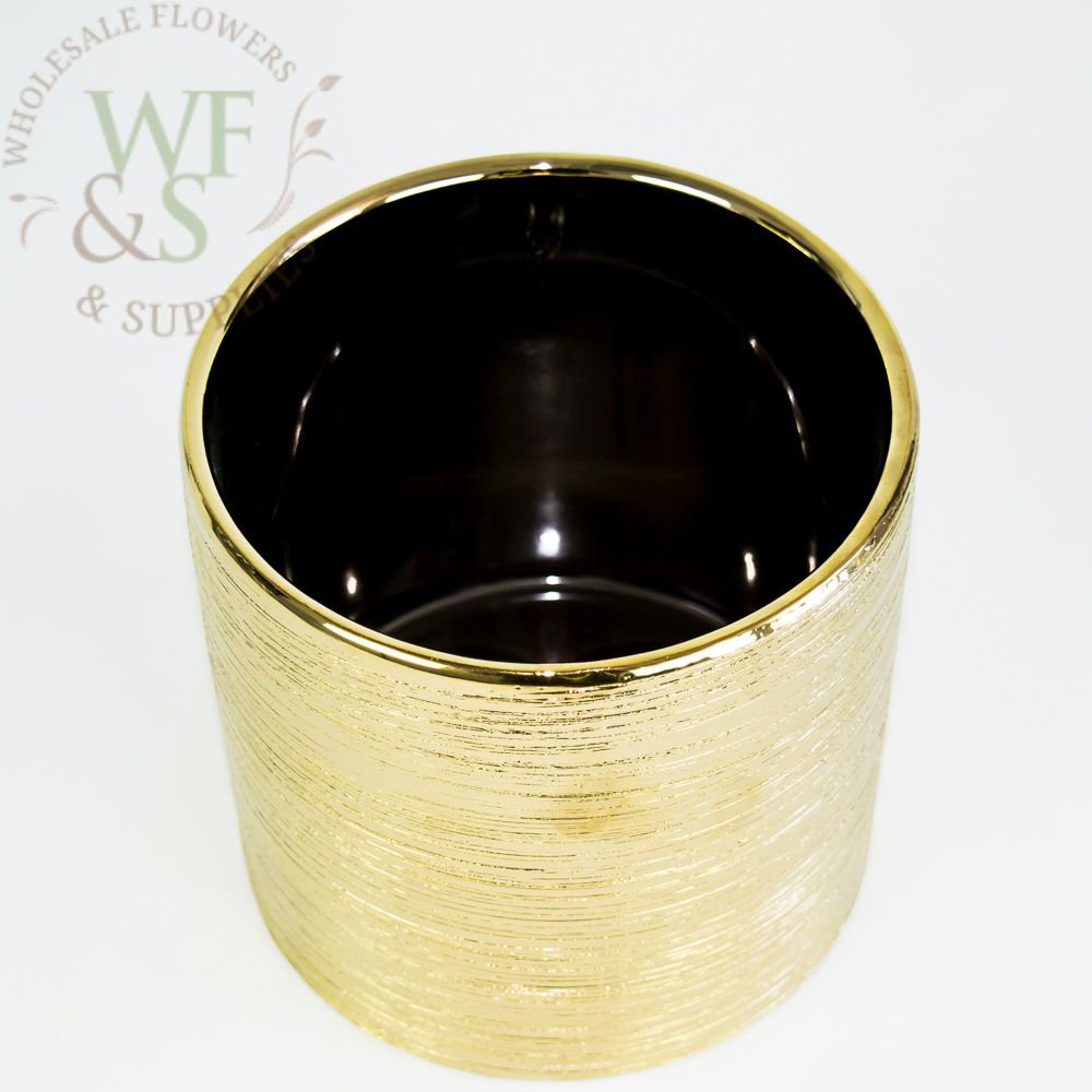 Gold Etched Ceramic Cylinder Vase 5"