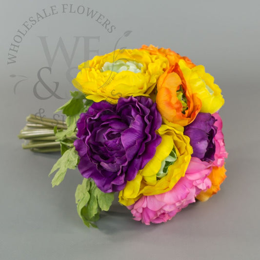 10" Synthetic Ranunculus Bouquet Bright Colored
