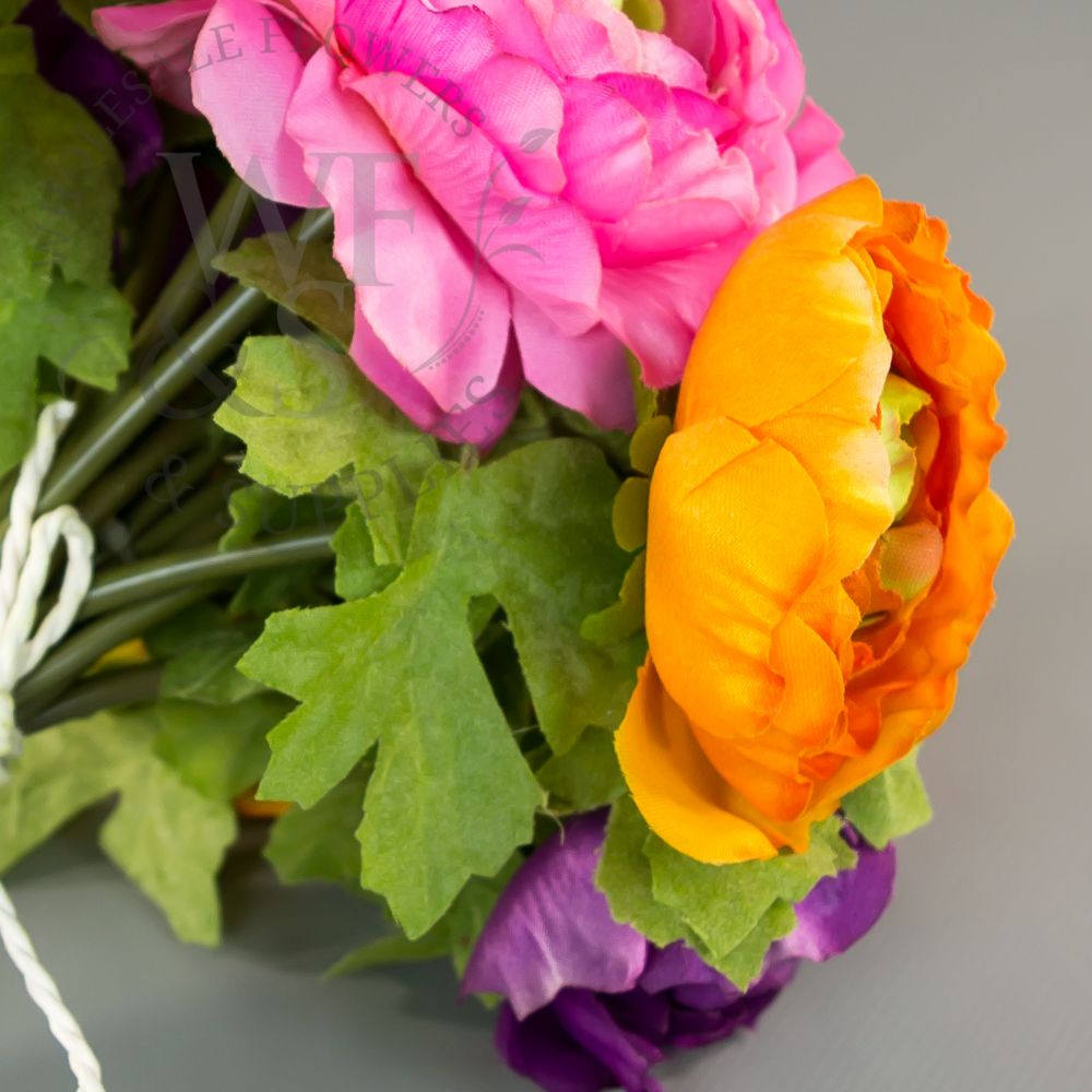 10" Synthetic Ranunculus Bouquet Bright Colored