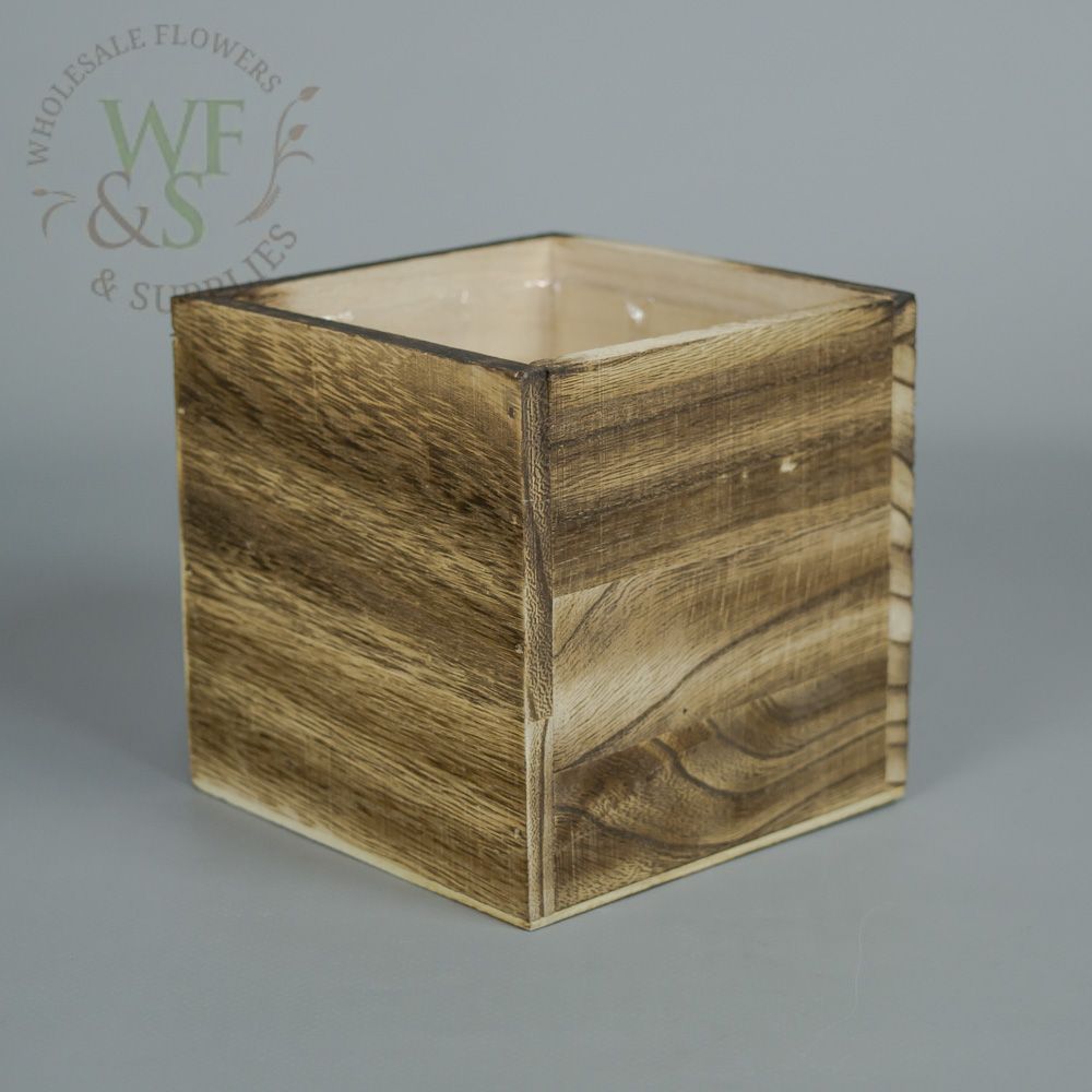 4.8" Square Cube Wood Vase in Brown