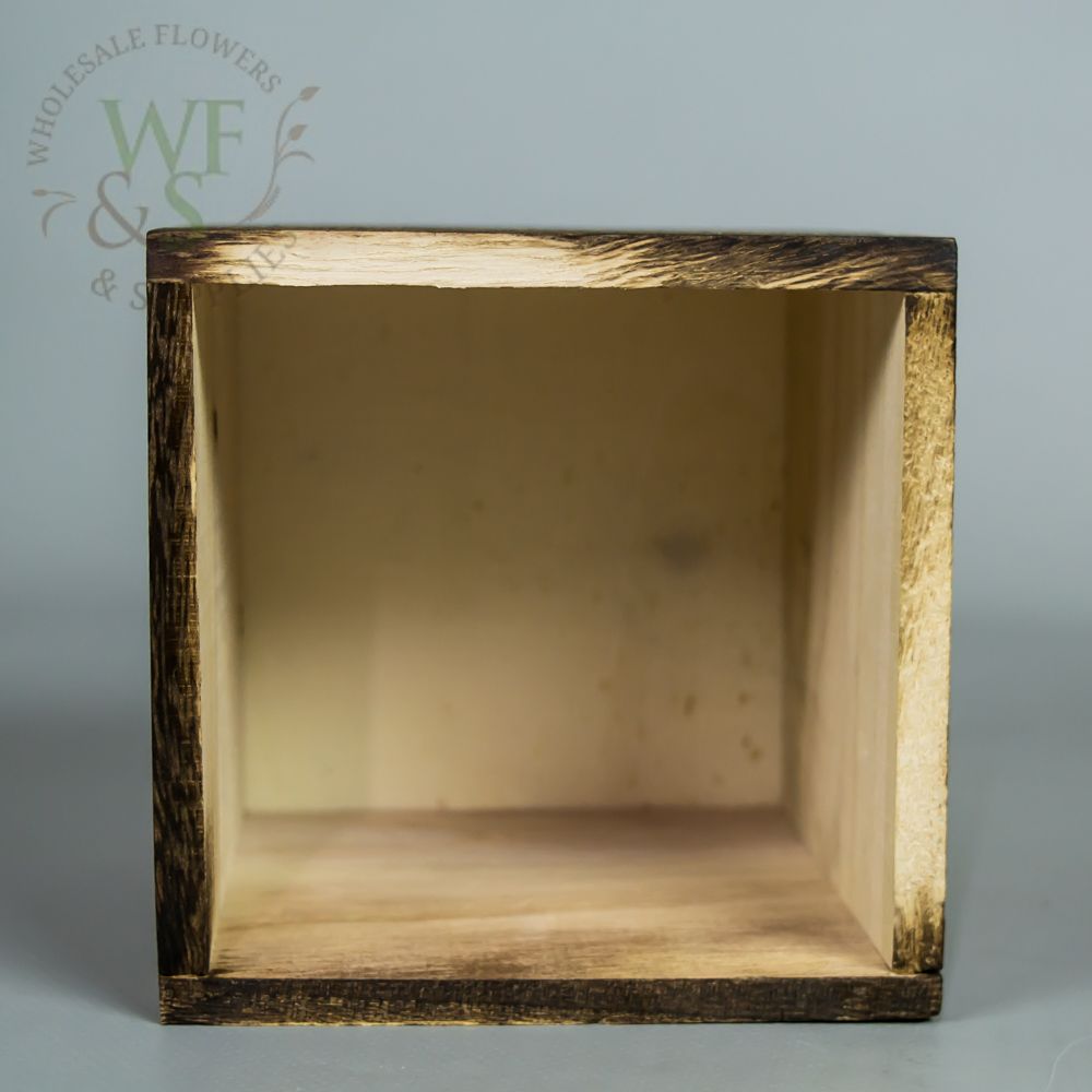 4.8" Square Cube Wood Vase in Brown