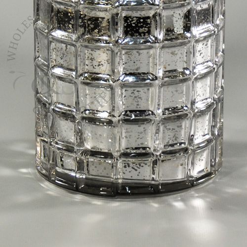 Silver Mirrored Mosaic Glass Cylinder Vase 7" Tall x 5"