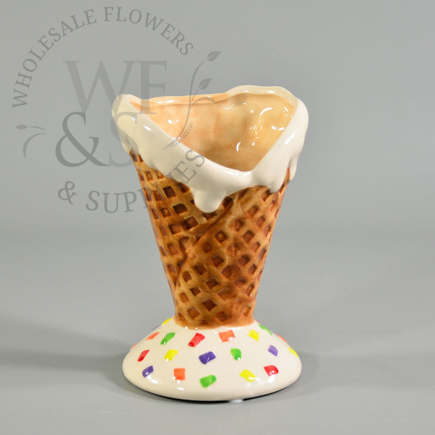 Ice Cream Cone Ceramic Vases Pink, White and Yellow