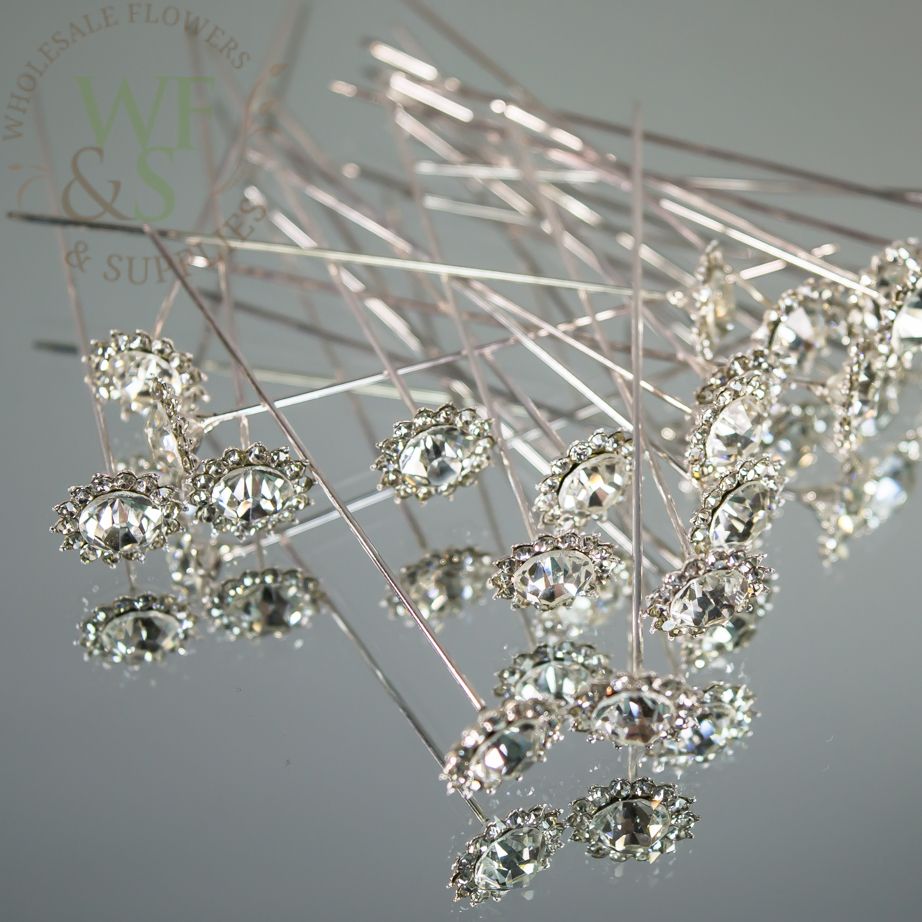 Floral Pins Wedding Bouquet Diamond Decor 24 pack