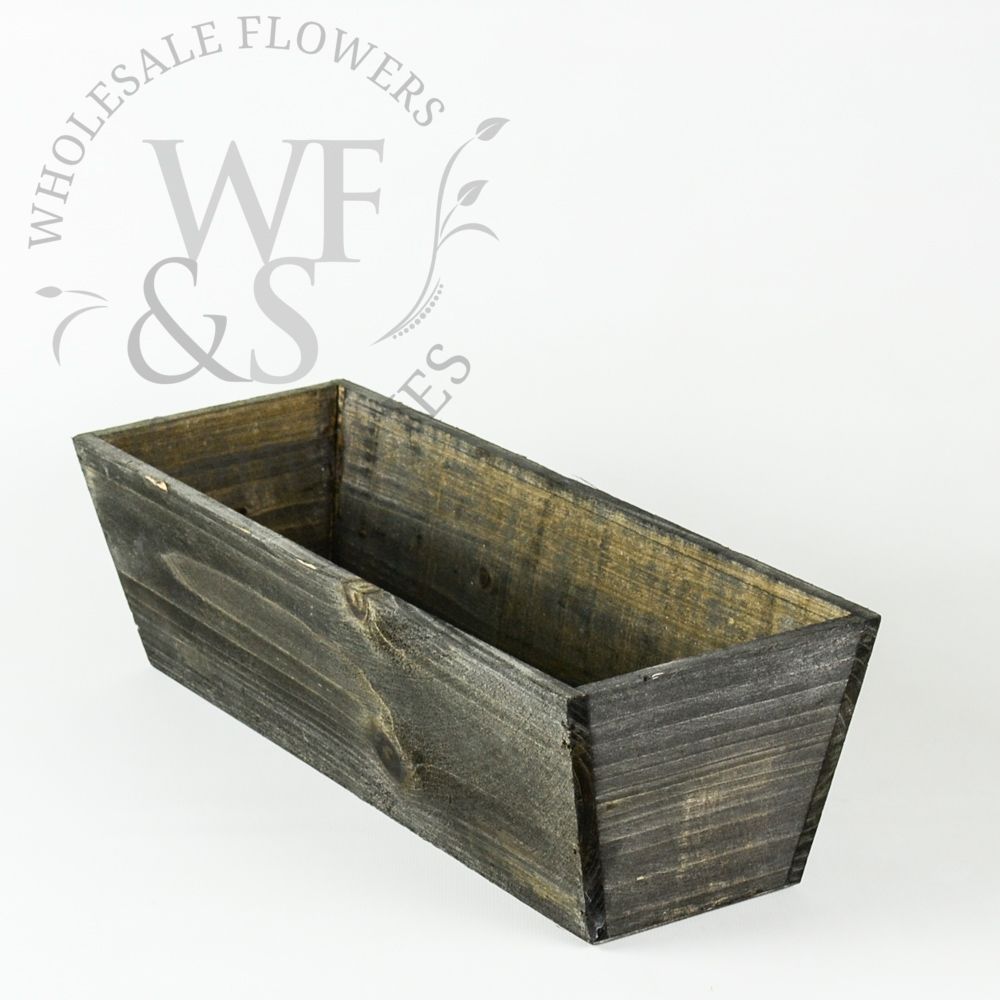 4.2" Tall rectangular tapered brown wood planter