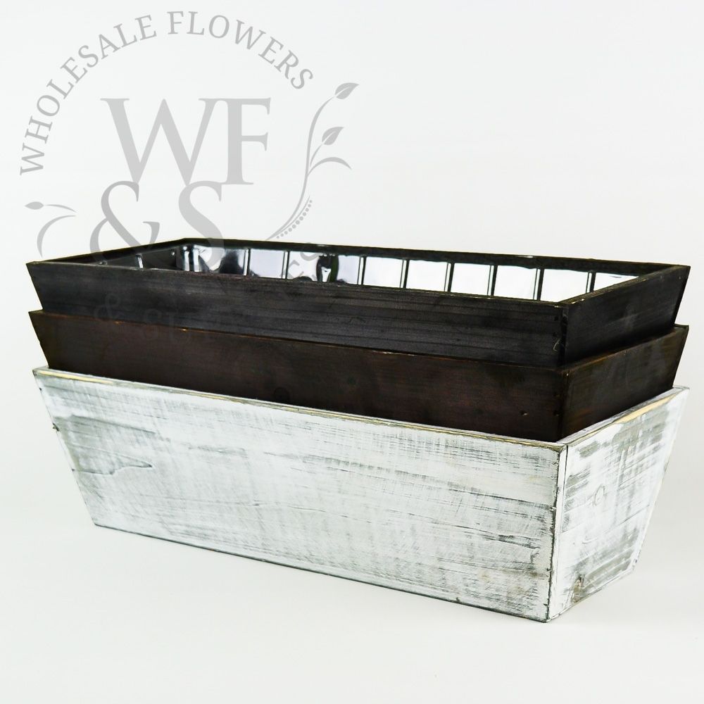 5" Tall rectangular tapered dark brown wood planter pot