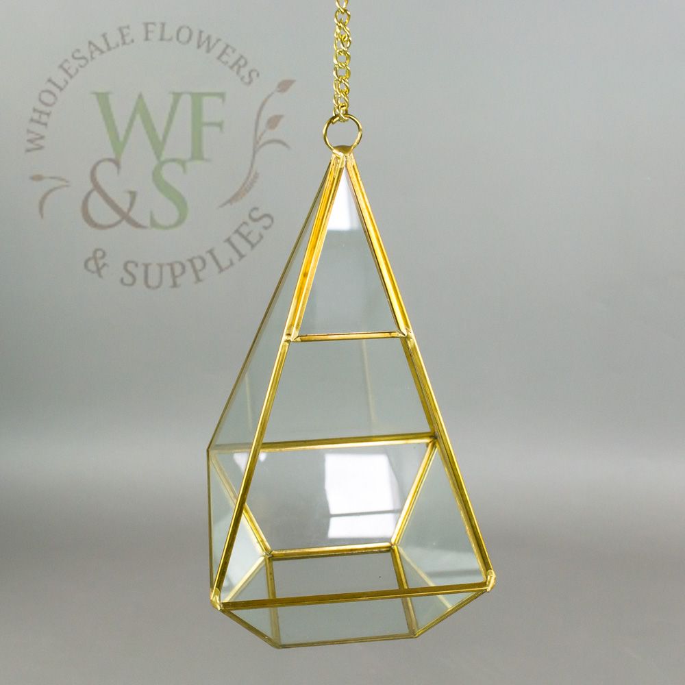 Drop Shaped Geometric Gold Framed Terrarium Candle Holder