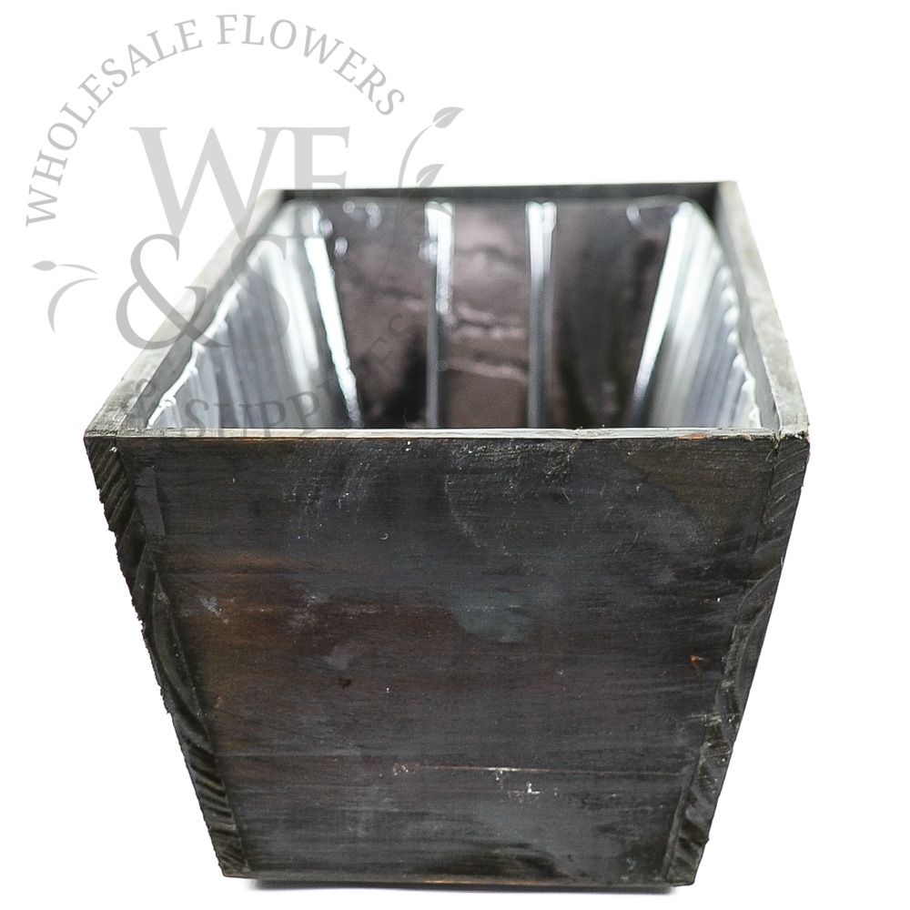 5" Tall rectangular tapered dark brown wood planter pot