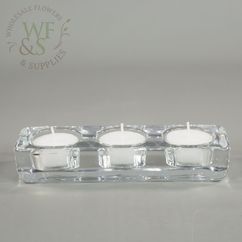 Crystal clear glass candle holder for 3 tea light candles