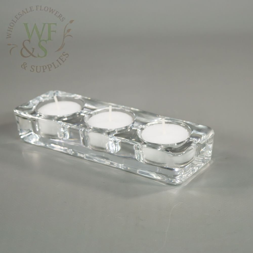 Crystal clear glass candle holder for 3 tea light candles