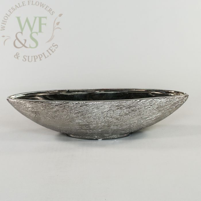 Silver Etch Ceramic Boat Shaped Vase