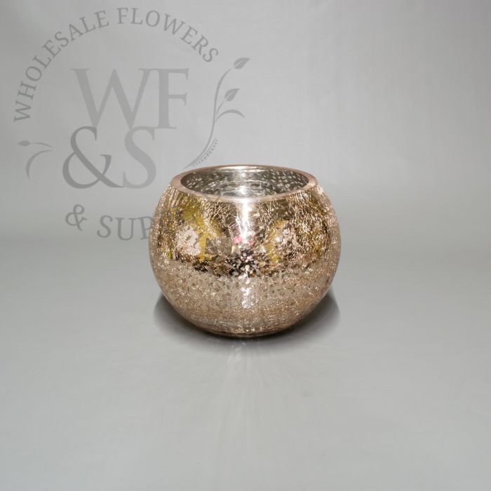 Glass Ball Vase Candle Holder in Mercury Rose Gold 5" Tall