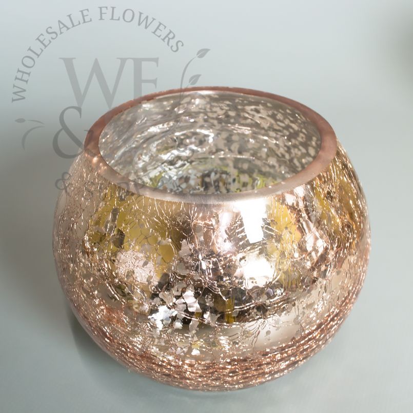 Mercury Glass Vase Ball Shaped in Rose Gold 6" Tall