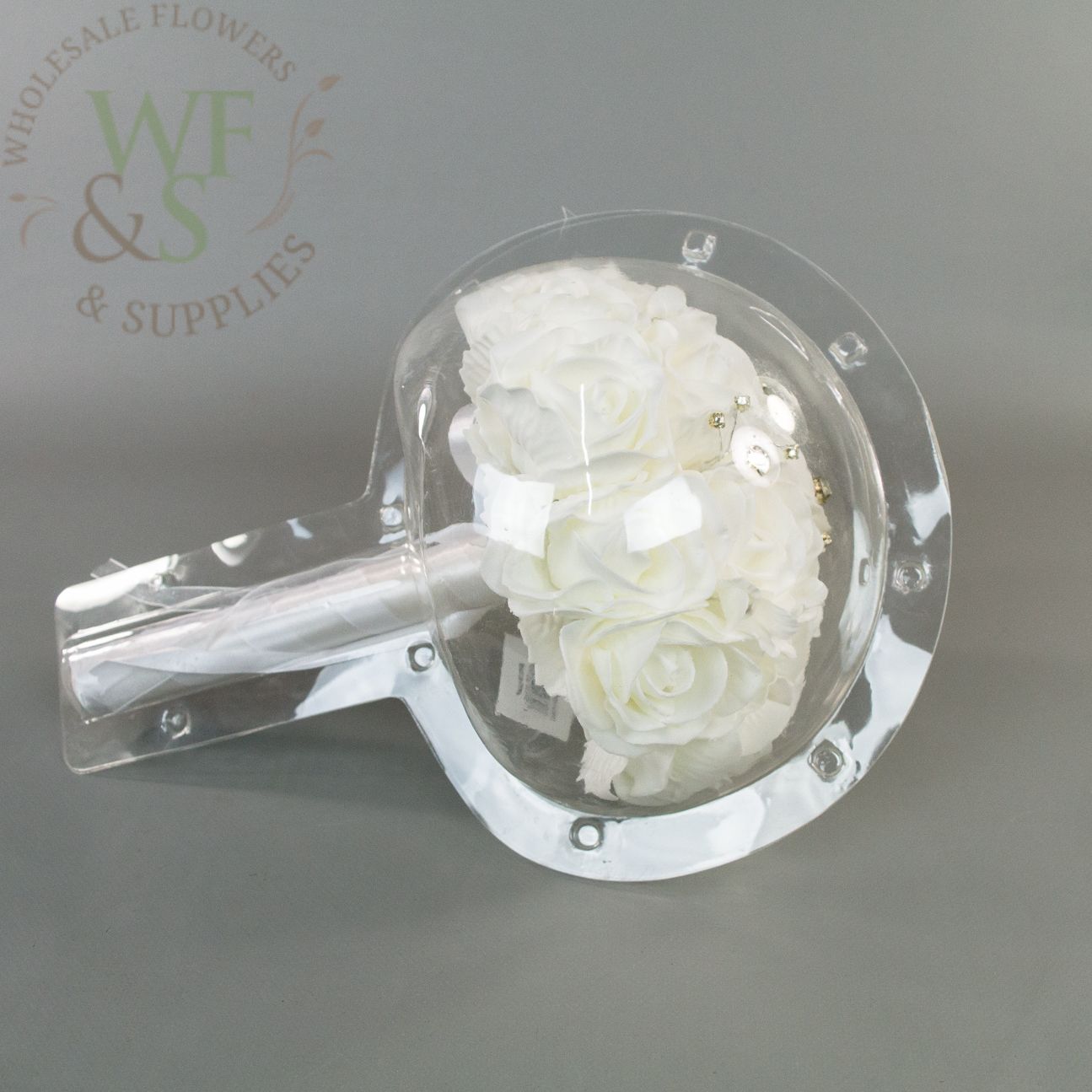Wedding Bouquet White Roses Rhinestone Ornaments and White Pearls