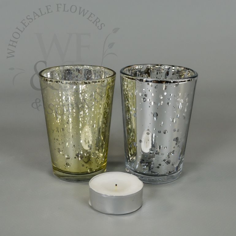 3.2" Tall Mercury Glass Antique Finish Tapered Votive Candle Holder