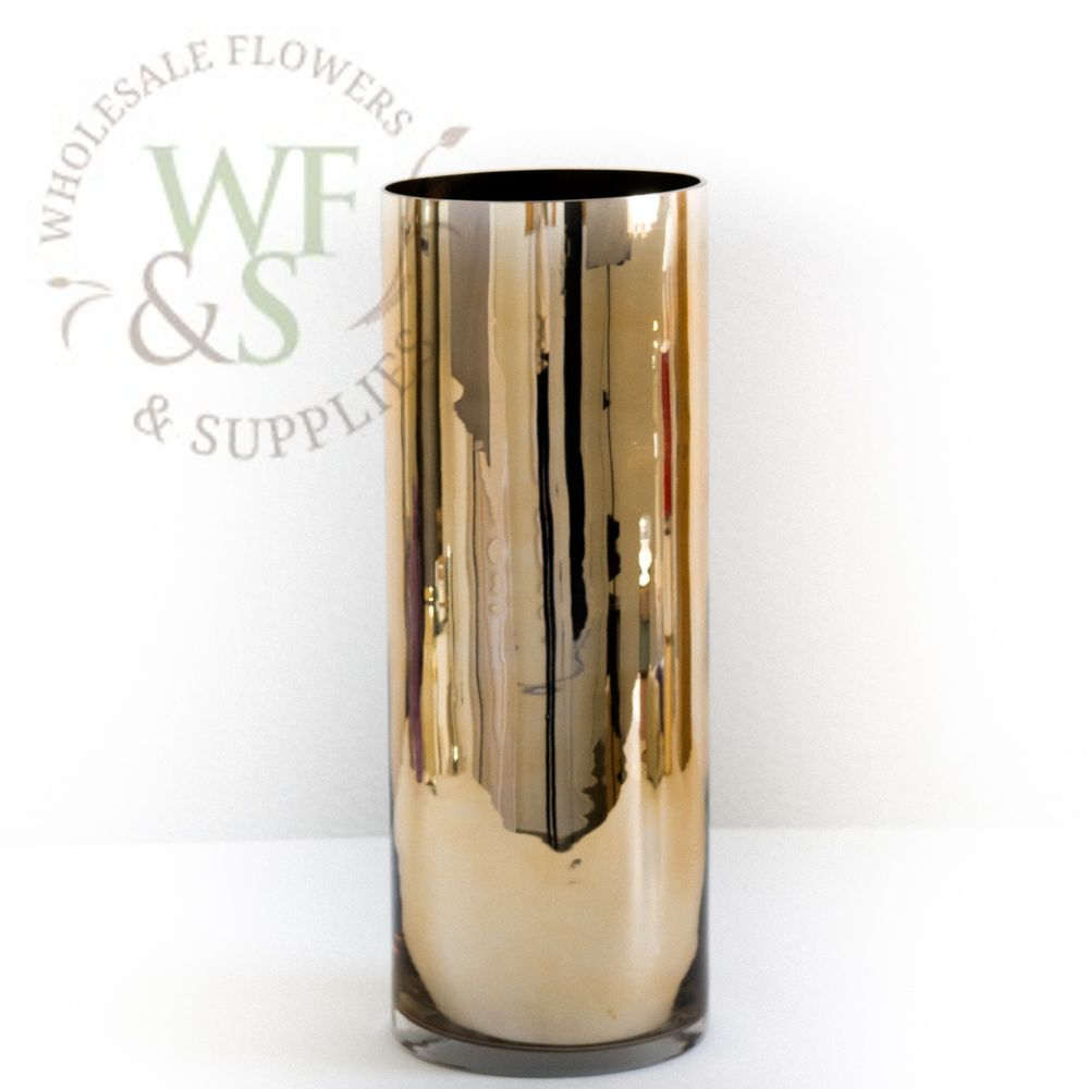 Mirrored Gold Cylinder Vases 15.7" tall