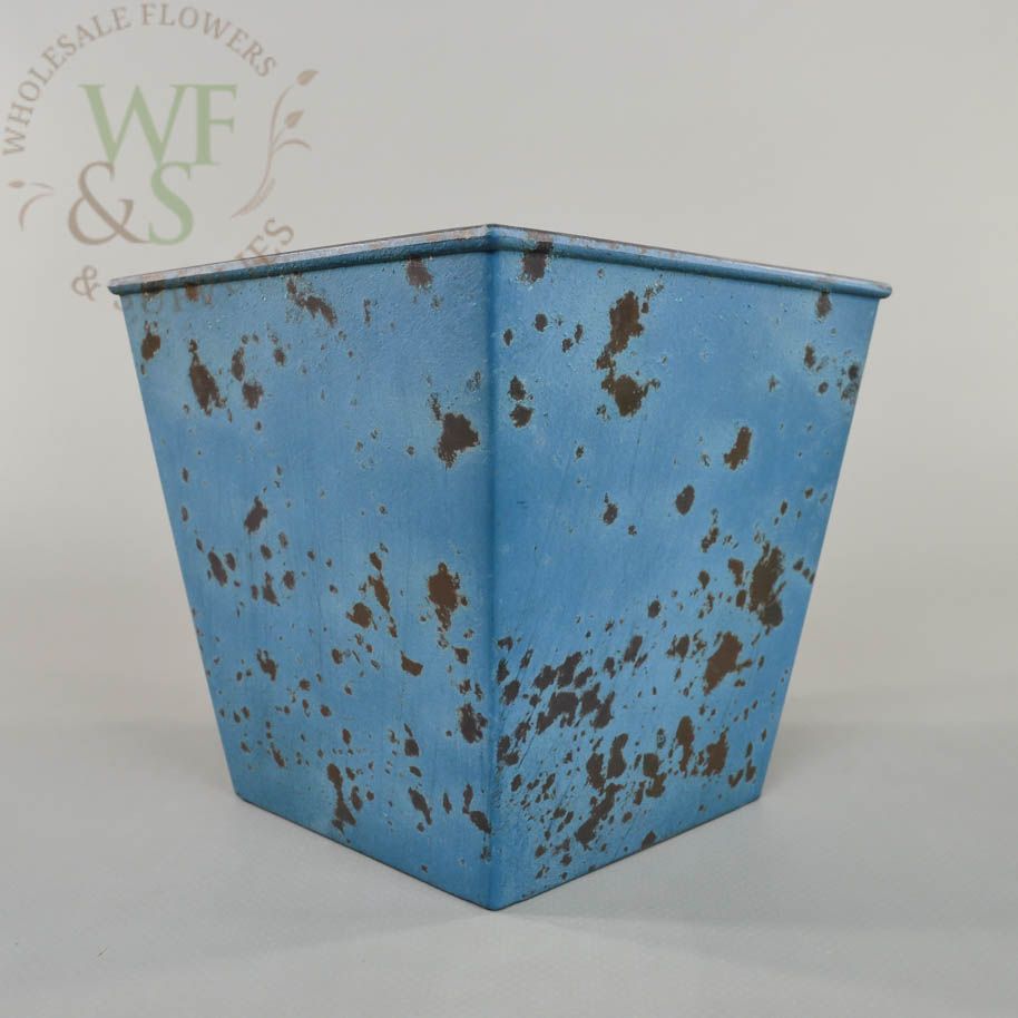 Square Tapered Recycled Plastic Pot - Distressed Blue