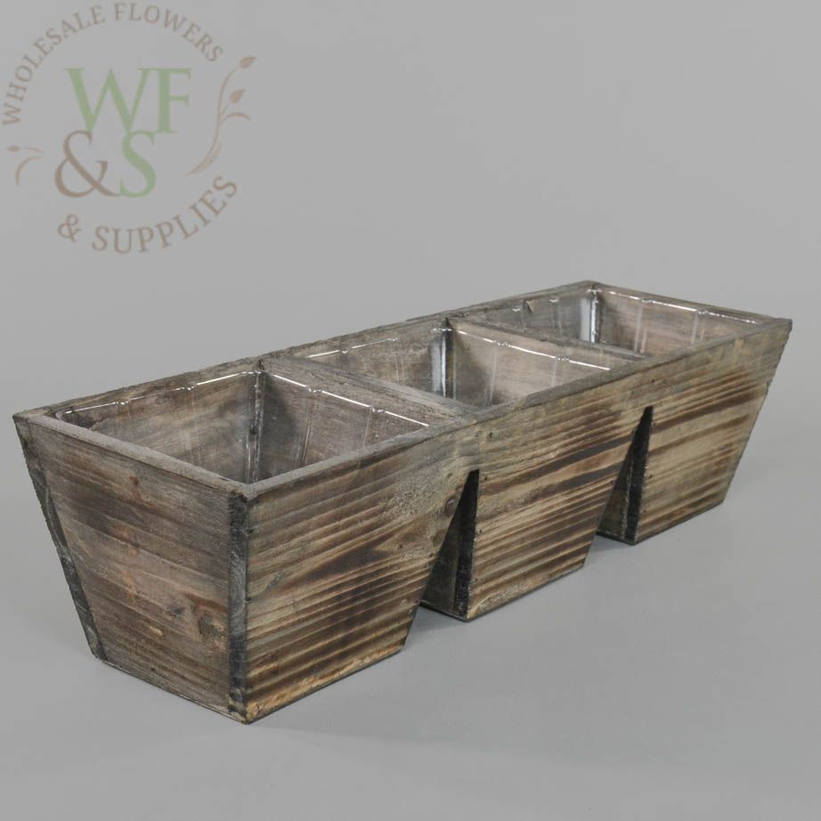 Wooden 3 Compartment Flower Pot Container