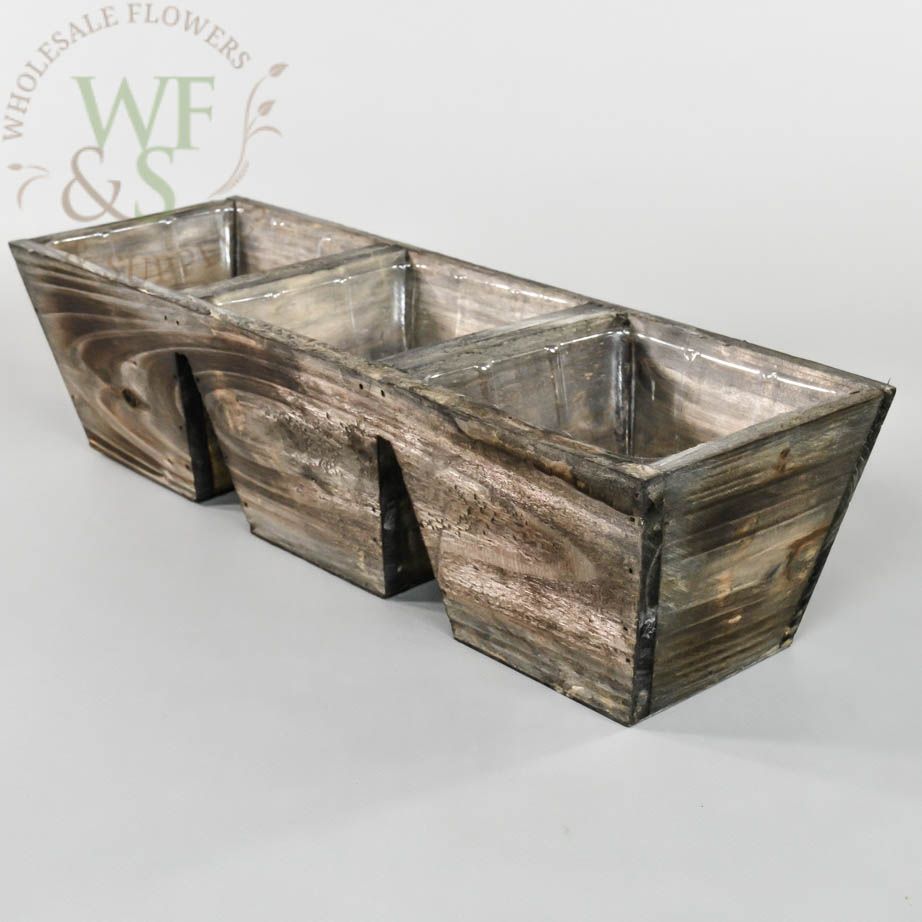 Wooden 3 Compartment Flower Pot Container