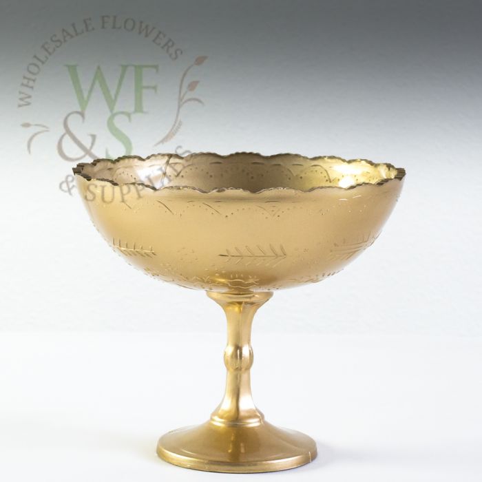 Gold Glass Compote Pedestal Bowl 7"