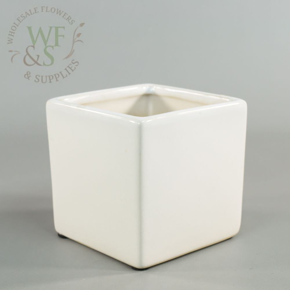 3.5" Ceramic Cube White Glazed