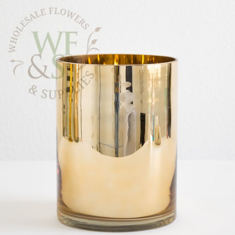 Mirrored Gold Cylinder Vases 8" tall