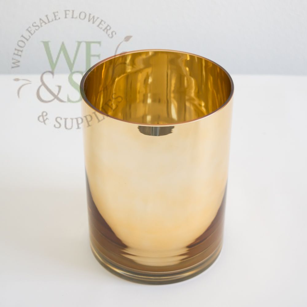 Mirrored Gold Cylinder Vases 8" tall