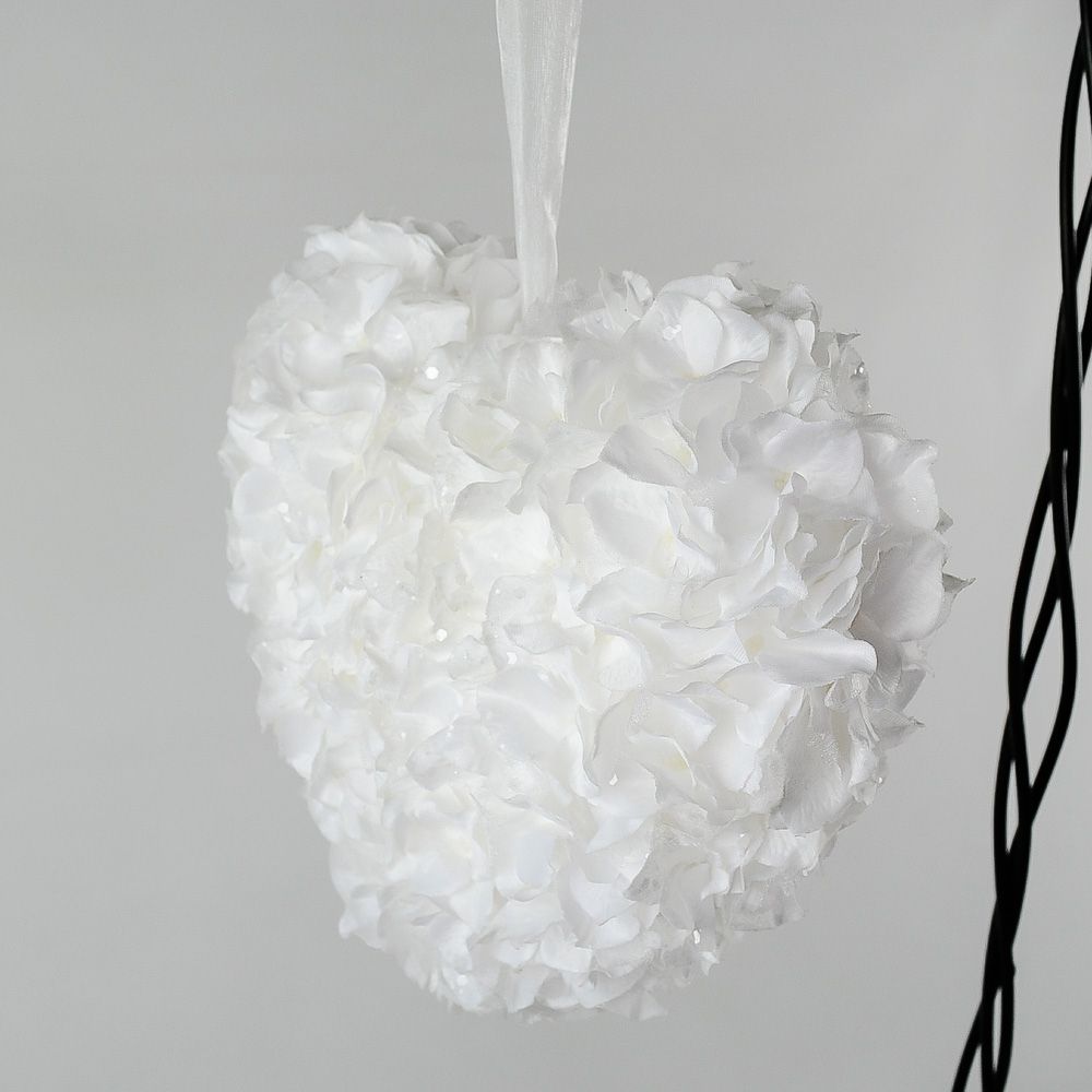 White Hanging Floral Heart with Floral Accents