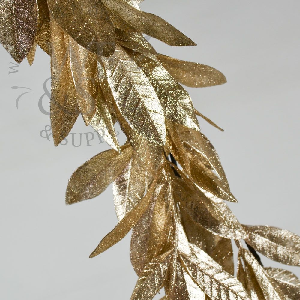 Bay Leaf Gold Sparkling Garland For Wedding Decor 6ft