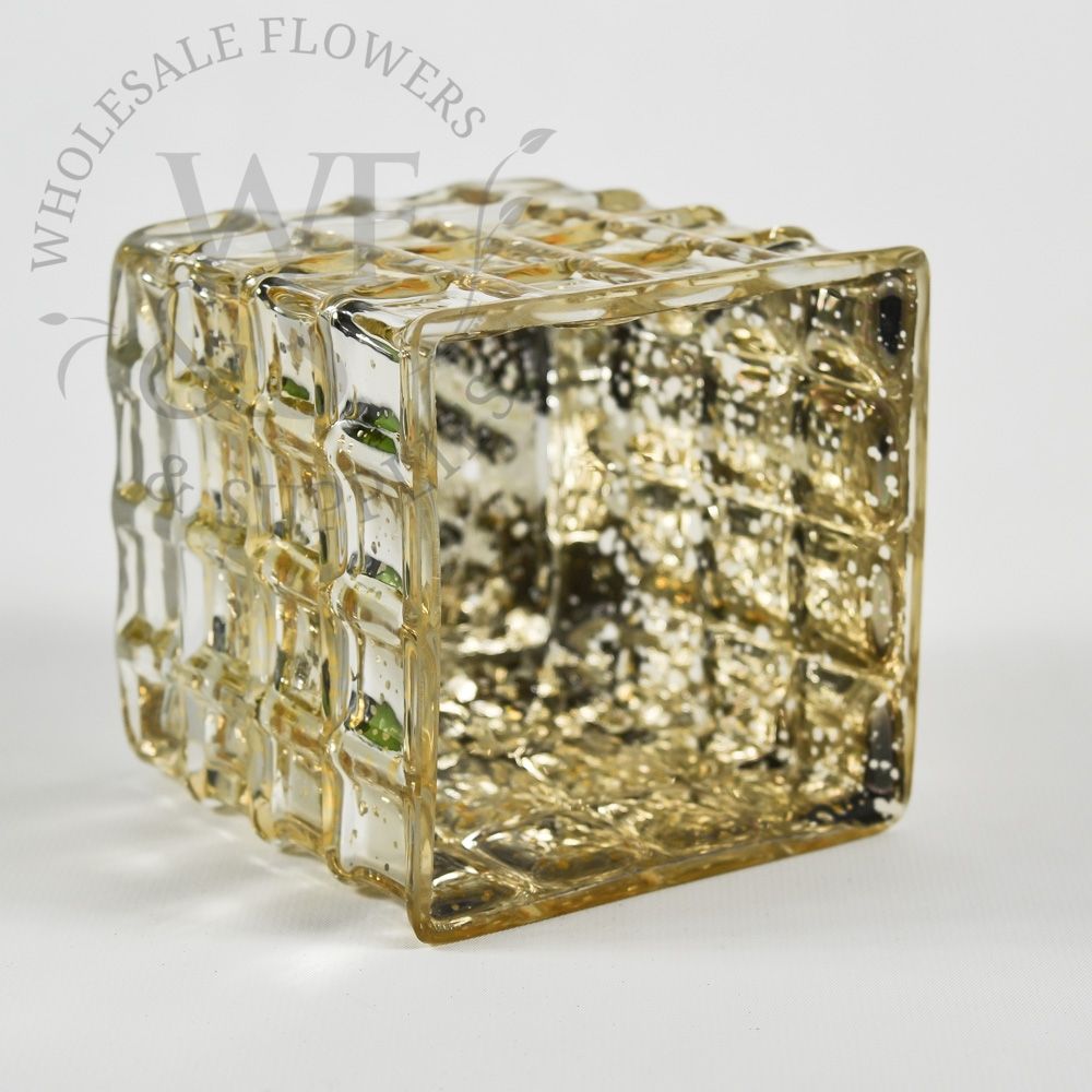 Mercury Glass Mosaic Gold Square Vase 4-inch x 4-inch