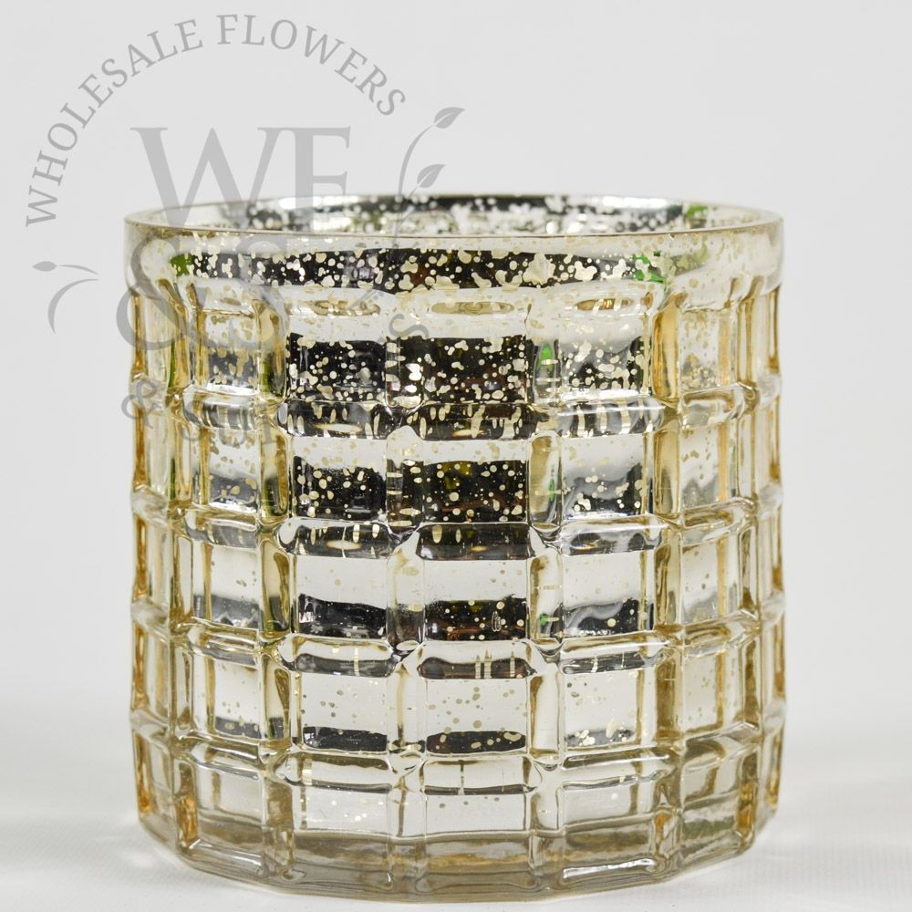 Mercury Glass Mosaic Cylinder Vase in Gold