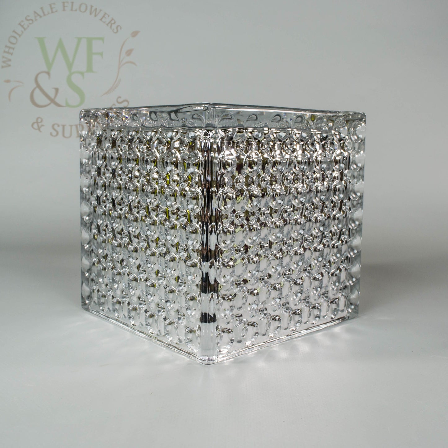 Square Silver Mirrored Glass Cube Vase Dimple Effect 5x5