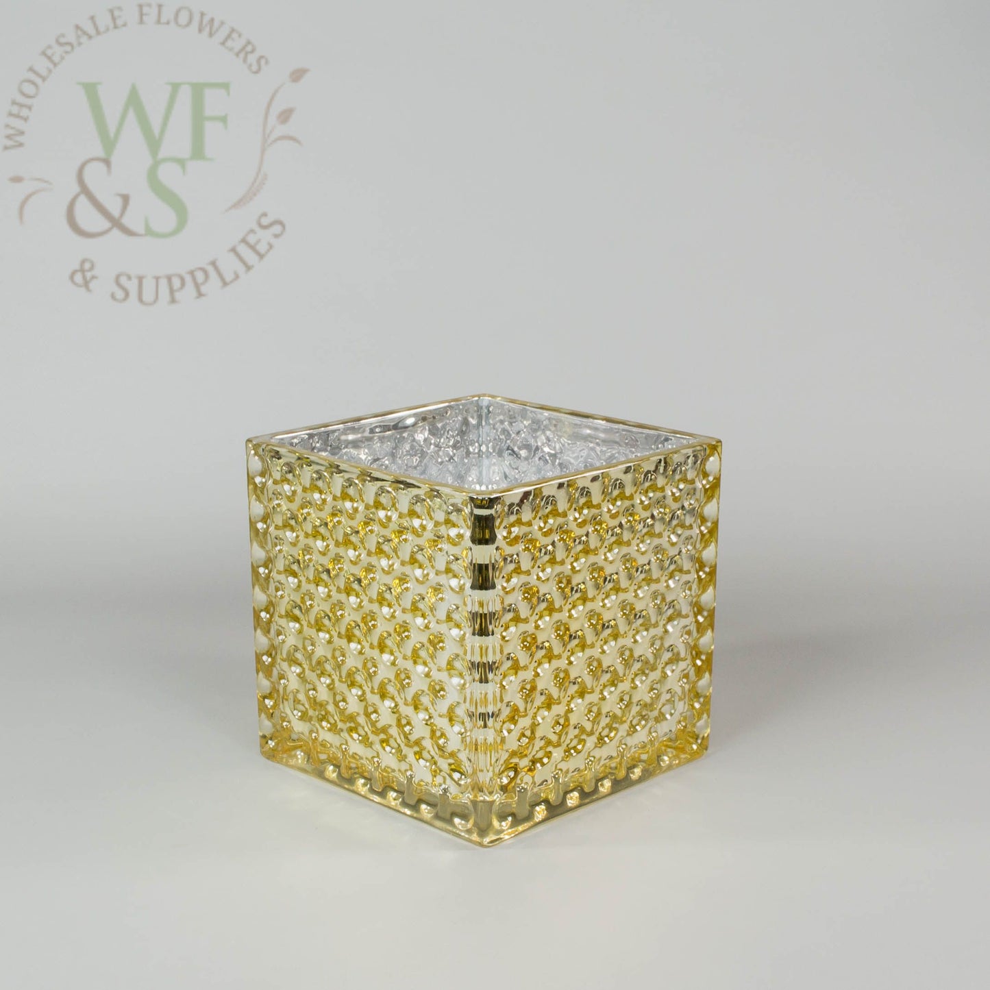 5" Gold Glass Cube Vase Dimple Effect