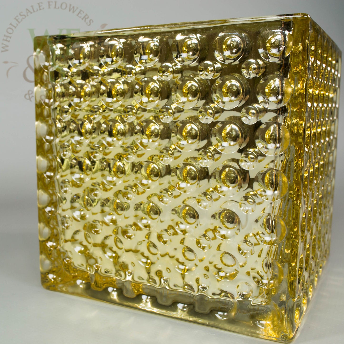 Square Gold Mirrored Glass Cube Vase Dimple Effect 6x6