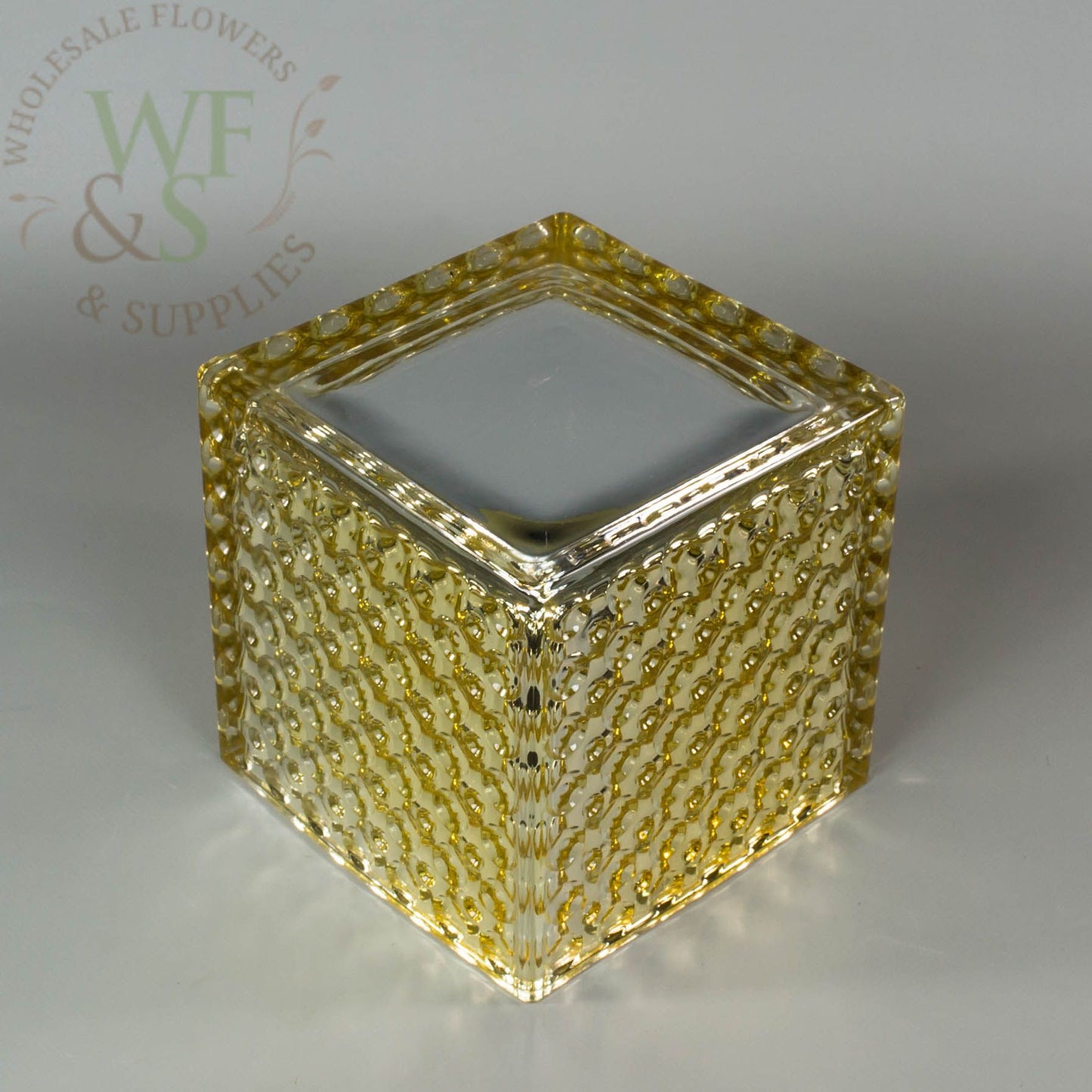 5" Gold Glass Cube Vase Dimple Effect