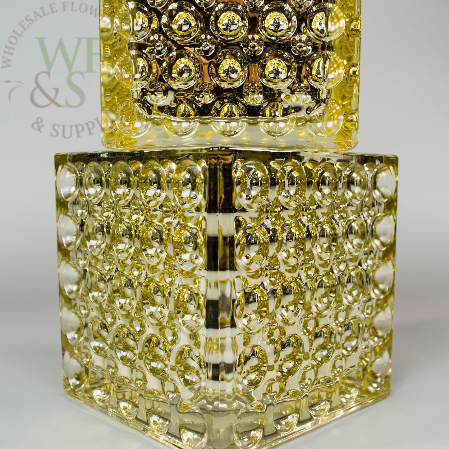 Square Gold Mirrored Glass Cube Vase Dimple Effect 6x6