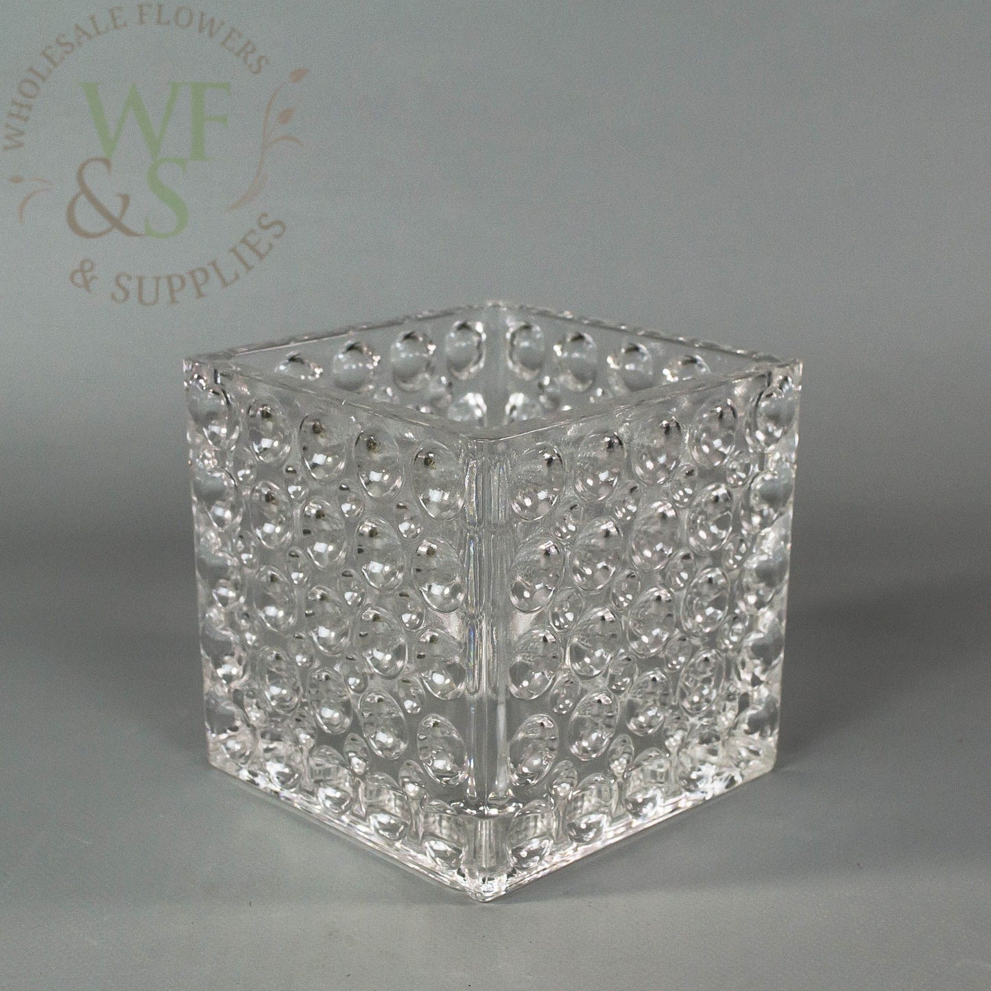 Square Clear Glass Cube Vase Dimple Effect 6x6