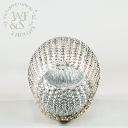Silver Mercury Glass Bubbled Vase Candle Holder Vase 6"