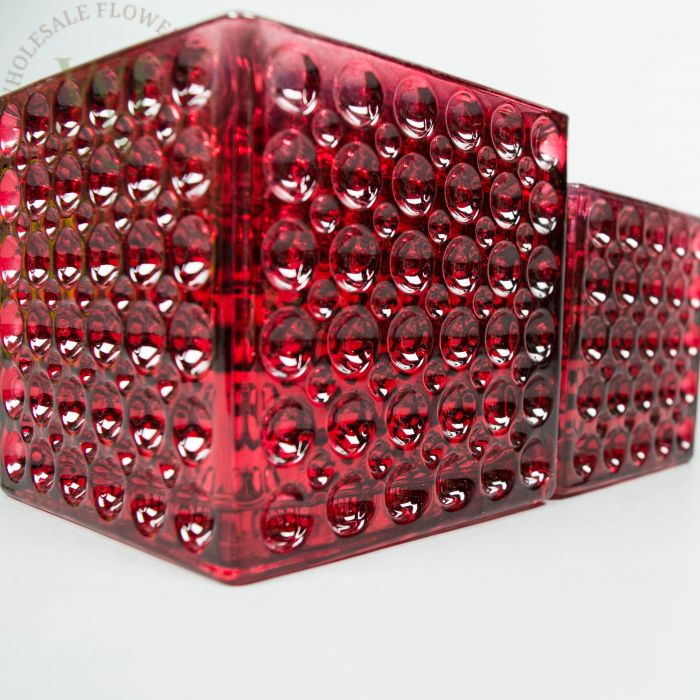 Square Red Mirrored Glass Cube Vase Dimple Effect 5x5