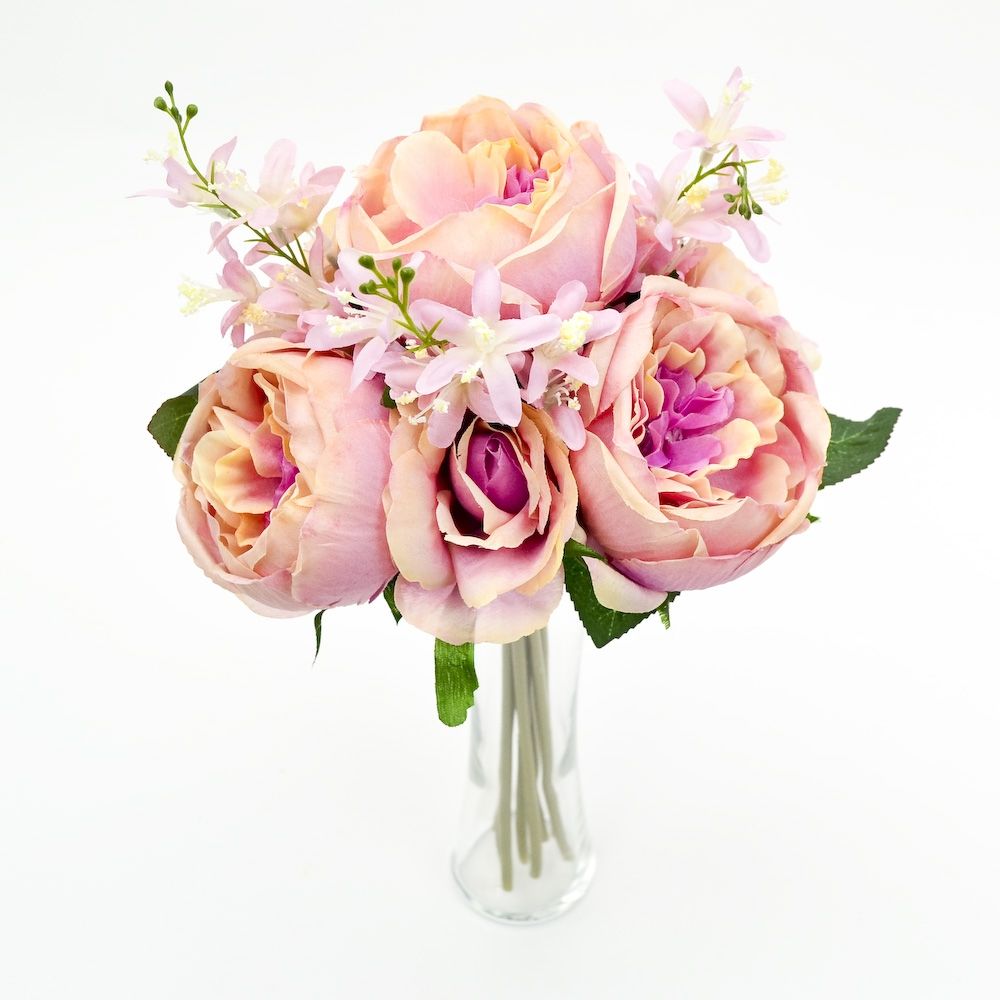 English Garden Rose Bridesmaid Bouquet- Mauve Synthetic Silk