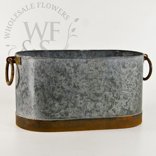 Gray Zinc Oval Wash Metal Bucket
