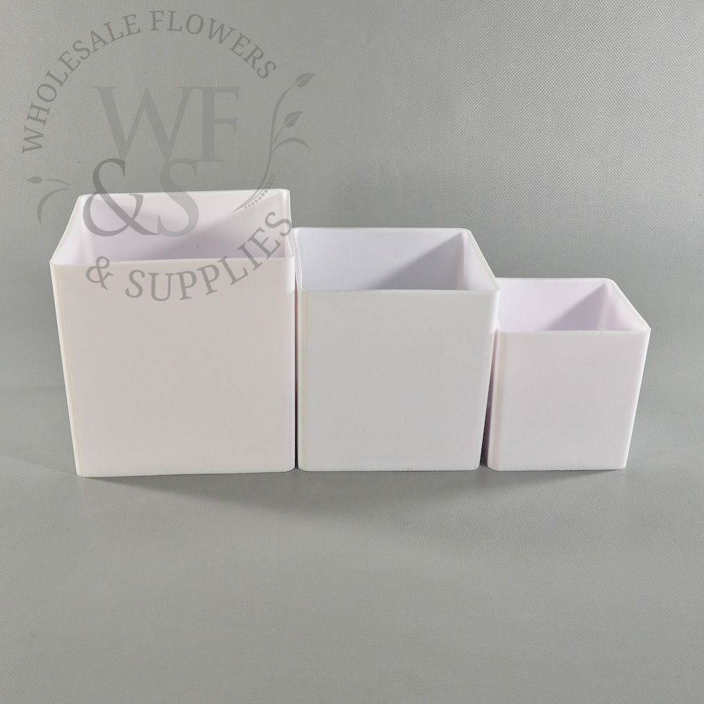 4" White Plastic Cube Vase